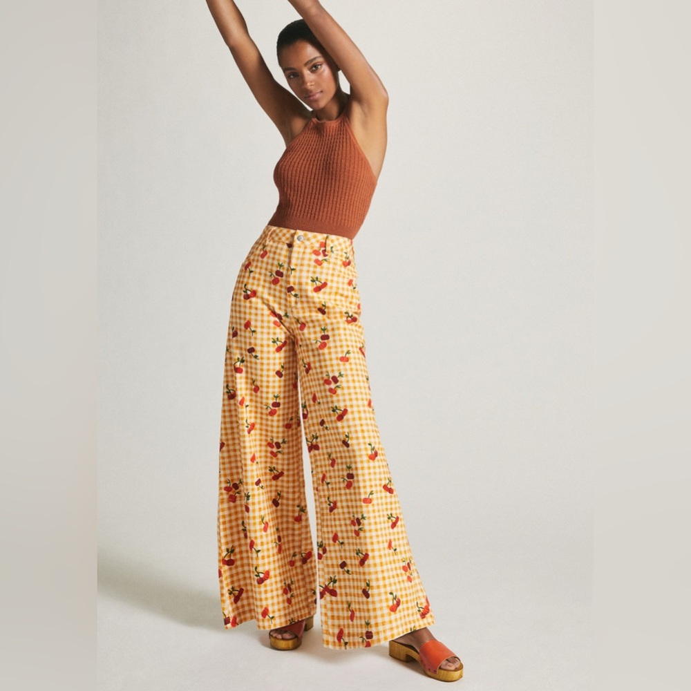 FARM RIO Gingham Cherry Wide Leg Pants